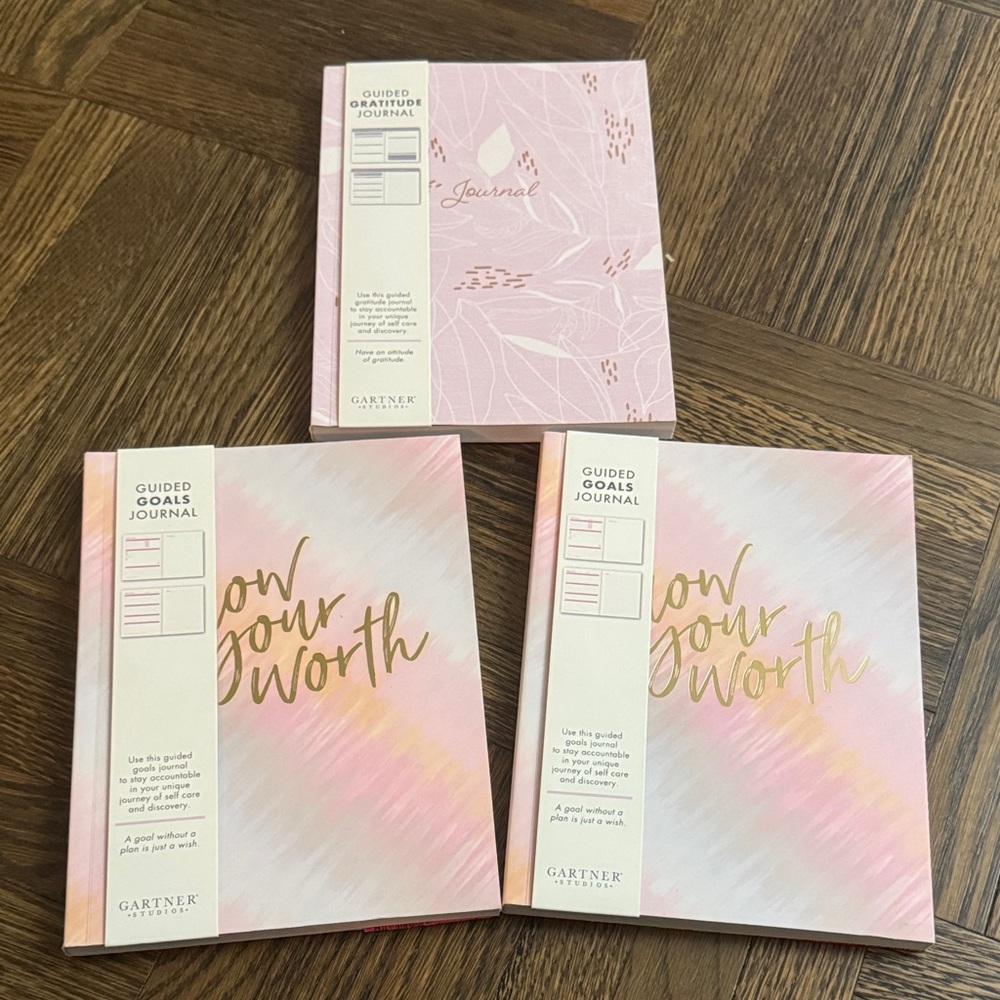Three Gartner Studios Pink and Gold Guided Goals and Gratitude Journals